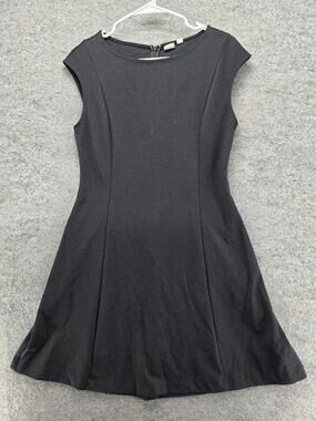 GAP Dress Womens 8 Black Pin Dot Ponte Knit Fit Flare Cap Sleeve Work Office